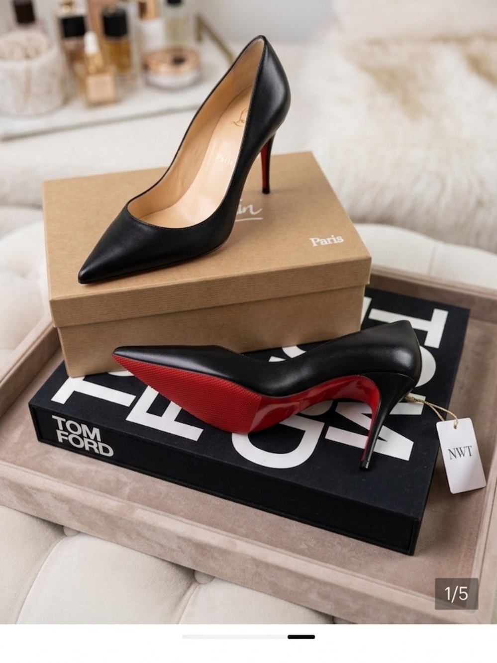 Christian Louboutin Black Pointed-Toe Stiletto with Red Sole-Slip Resistant